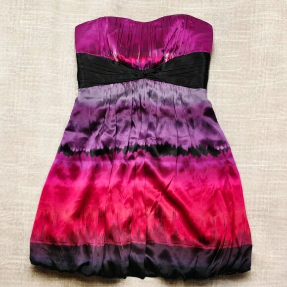 Bebe Silk Strapless Ombre Dress ✦ Pink Black Gradient Bubble Hem ✦ Sweetheart S - Picture 7 of 16